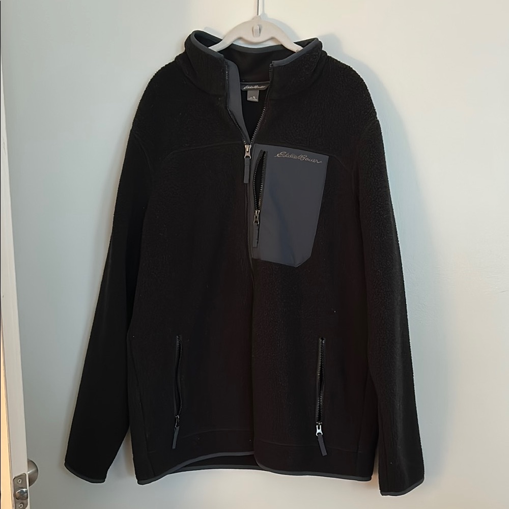 Eddie Bauer Men's Black Fleece Jacket - Large Tall